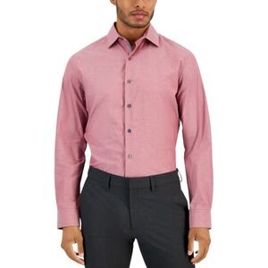 Bar III Men's Slim Fit Chambray Dress Shirt Red Small 14–14.5 Stretch